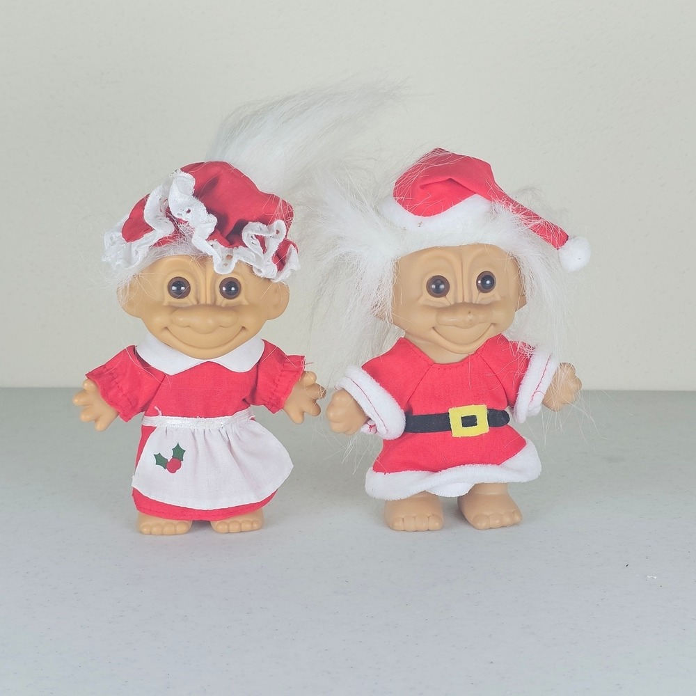 Vintage 90s Russ Trolls Mrs. & Mr. Santa Claus Troll Christmas Figures Lot (2)